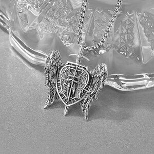 925 Sterling Silver St Michael-Shield Medal Necklace for Men Women Religious